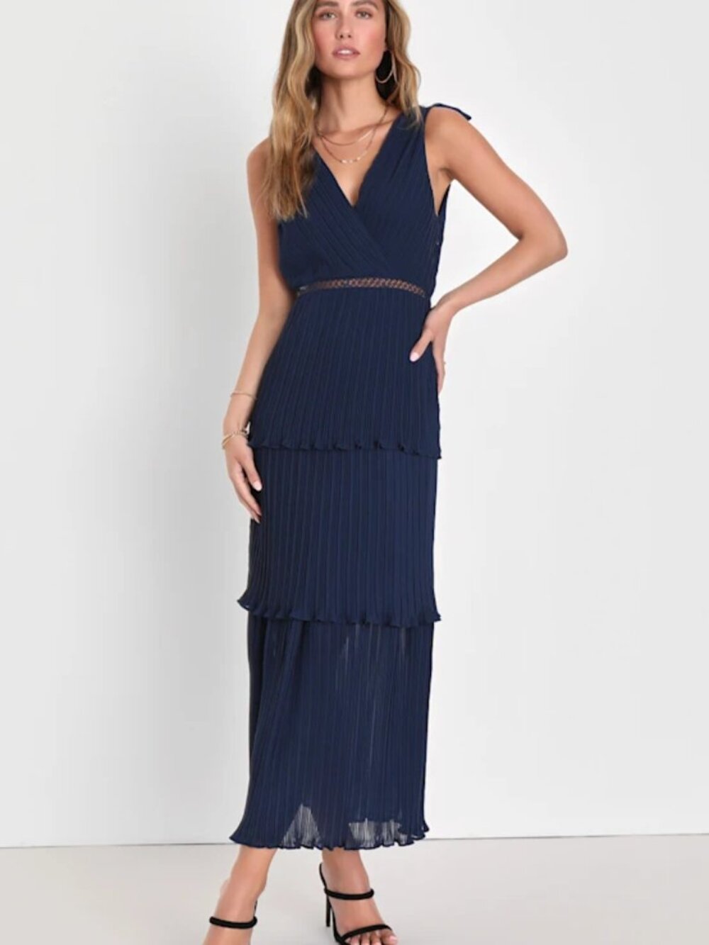 Lulu's Such Sophistication Navy Blue Pleated Maxi Dress